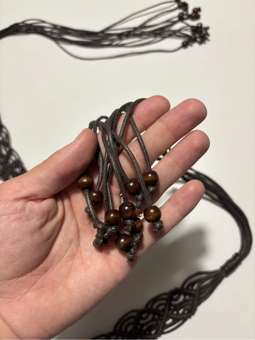 Boho Macrame Cord Belt With Wooden Beads